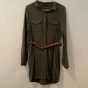 Olive green shirt dress
